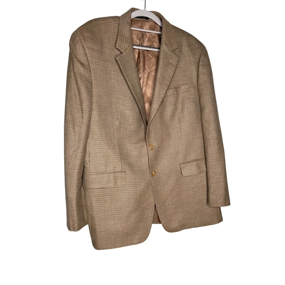 Lauren Ralph Lauren houndstooth silk wool‎  blazer jacket light brown tan